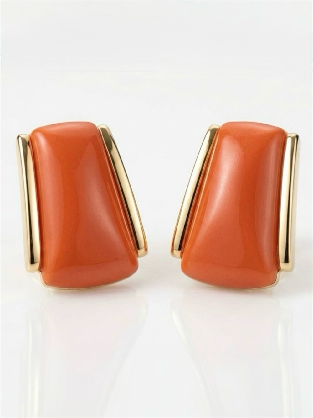Vibrant Orange Enamel Stud Earrings - 14K Gold Plated French Chic